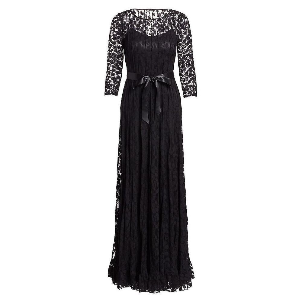 Teri Jon by Rickie Freeman Lace Pintuck Gown